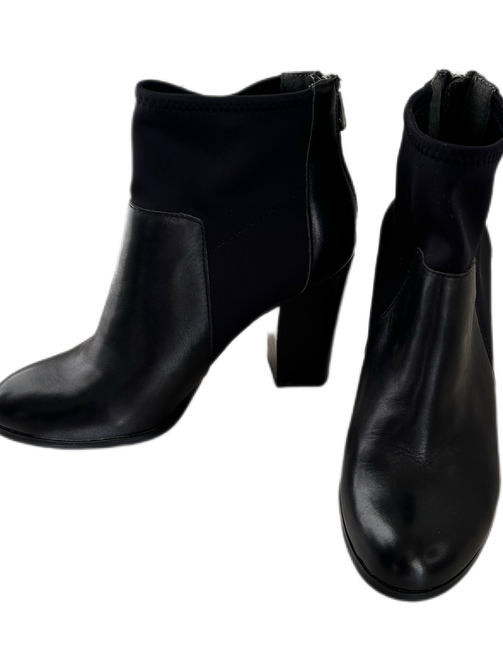 Adrienne Vittadini Ratti Black Leather & Stretch Ankle Booties Size 7